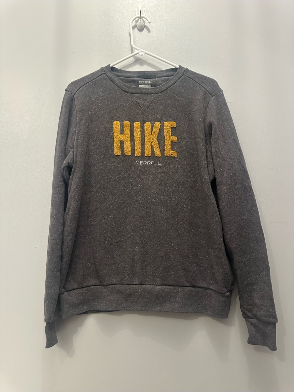 Merrell Women's Gray Crewneck Sweatshirt with Gold 'HIKE' Applique